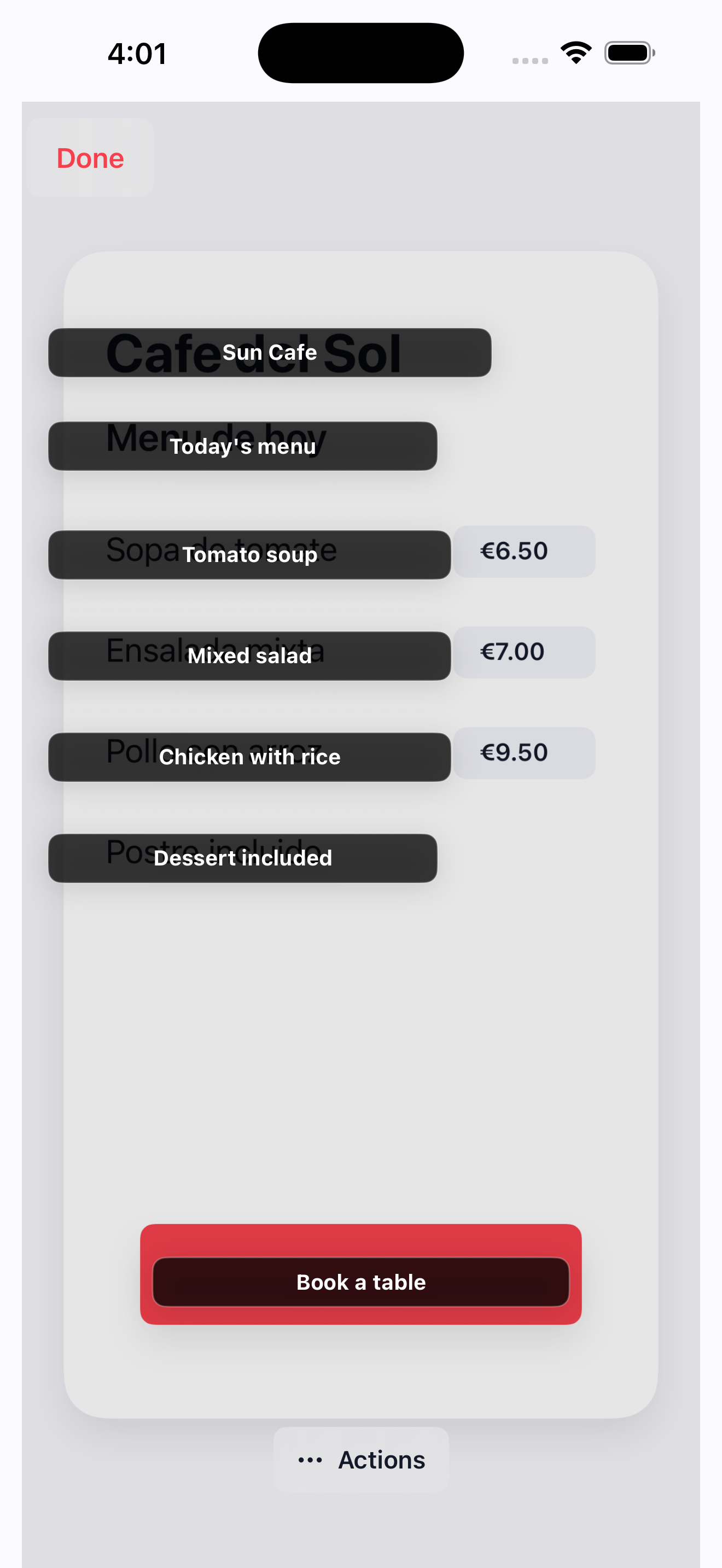 Translated screenshot result in OneTap Translate